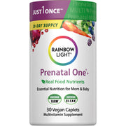 Rainbow Light Prenatal One+ bottle front view shows daily prenatal nutrition.