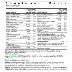 Rainbow Light Prenatal One+ bottle label closeup highlights real food nutrients and iron.