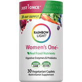 Rainbow Light Women's Multivitamin One Plus bottle on a clean shelf for daily wellness.