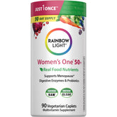 Rainbow Light Women's One 50+ bottle showing full-spectrum nutrients for daily wellness.