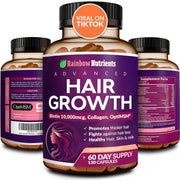 Rainbow Nutrients Hair Growth bottle pour demonstrates convenient daily use for consistent support.