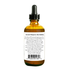 Rainforest Pharmacy Graviola label highlights sustainable sourcing and purity.