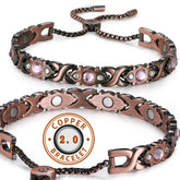 RainSo copper magnetic bracelet with pink crystal, adjustable band for a comfortable fit.