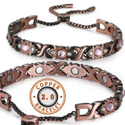 RainSo copper magnetic bracelet with pink crystal, adjustable band for a comfortable fit.