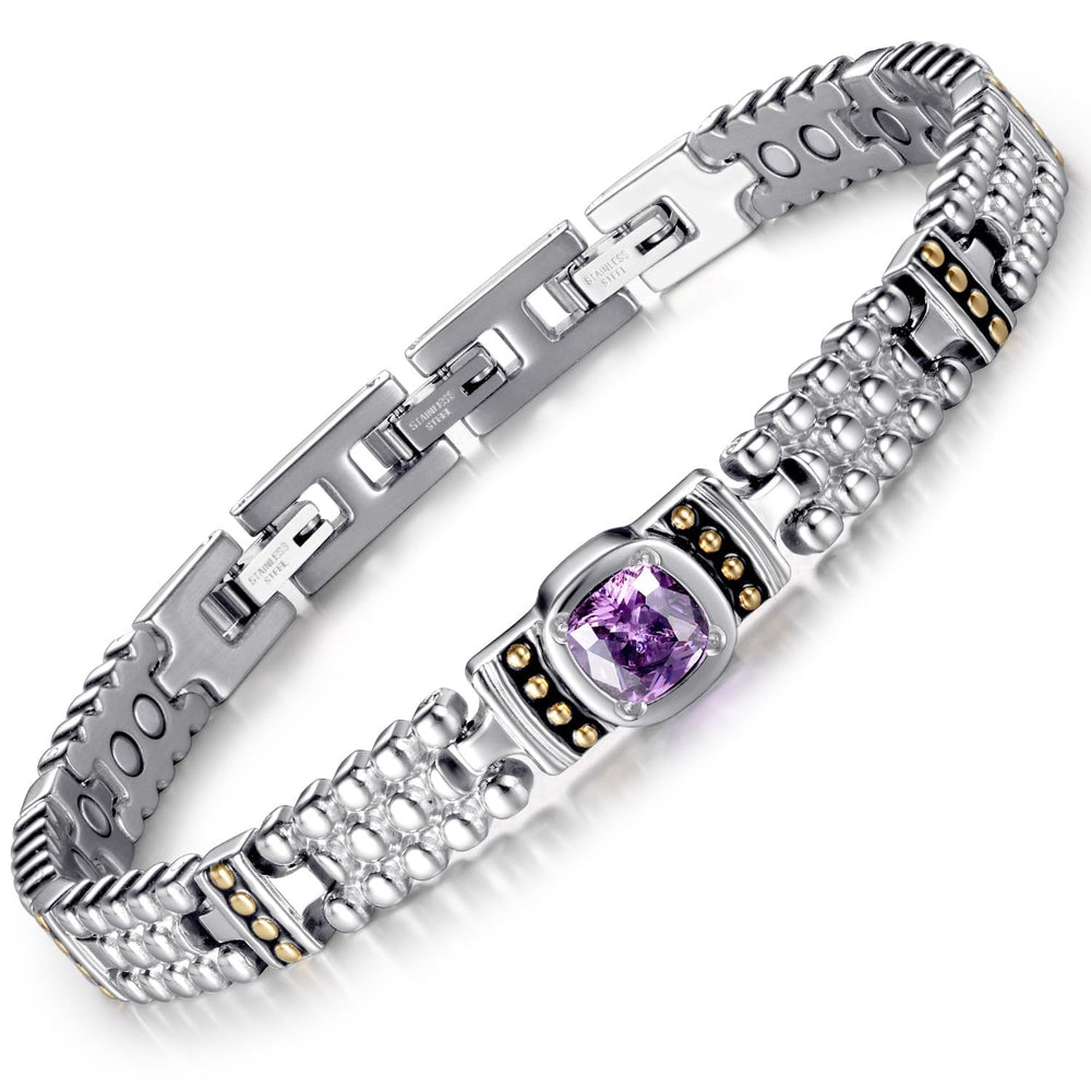 RainSo women's magnetic bracelet with purple gemstone, ideal for daily wear