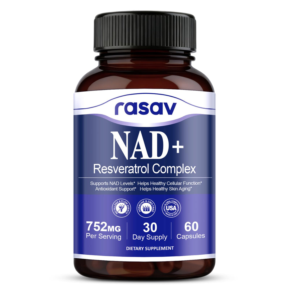 Rasav NAD+ 10-in-1 bottle front view for daily vitality.