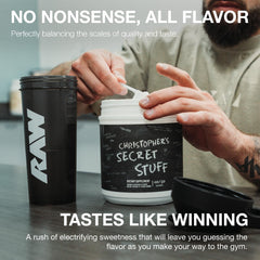 Powder close-up of RAW Christopher's Secret Stuff for smooth mixing.