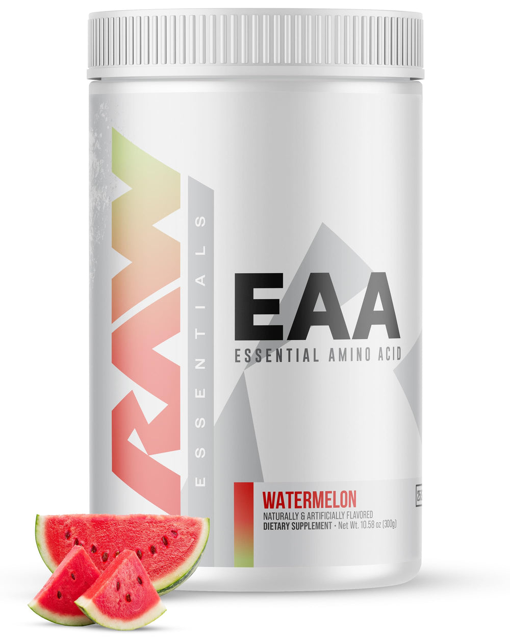 RAW EAA Watermelon tub showcases premium amino blend for workout fueling