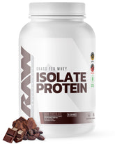 RAW Whey Isolate Dark Chocolate pack visual for lean muscle support