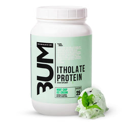 RAW Whey Isolate Mint Chip Ice Cream tub highlights 25g protein per serving.