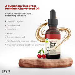 Silky, lightweight texture of RAWYA Cherry Oil on skin, absorbing quickly for a hydrated feel.