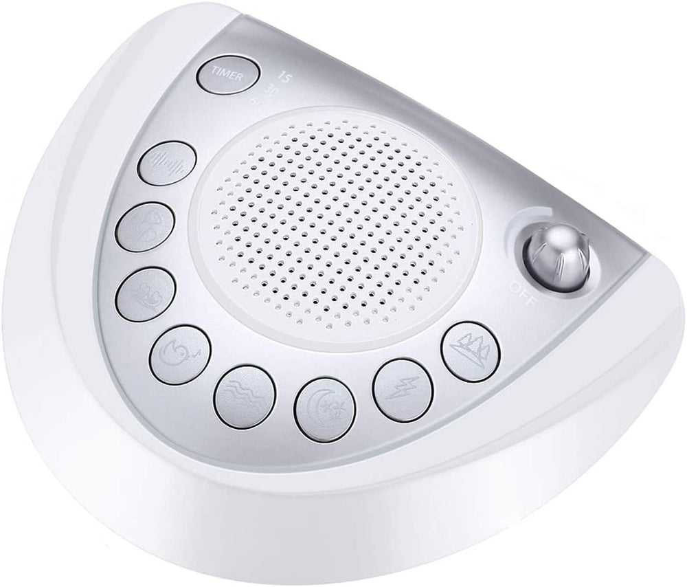 Raynic white noise machine in a compact design for easy travel.