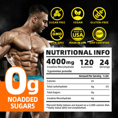 Razuhu Creatine Monohydrate Gummies orange close-up showcasing vegan, sugar-free formula