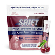 Real Ketones BHB drink mix in black cherry bottle showing hydration benefits.