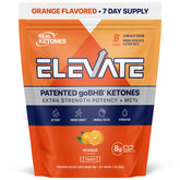 Real Ketones Elevate bottle with orange drink demonstrating sugar-free hydration