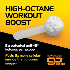 Real Ketones nootropic stim-free powder scoop highlights ready-to-mix formula for sustained stamina