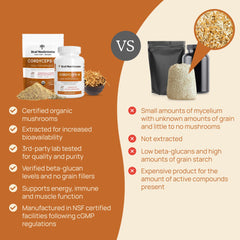 Powder-inside view of Real Mushrooms Cordyceps capsules for clean intake