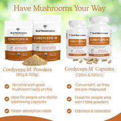 Cordyceps capsules with a glass of water, emphasizing convenience