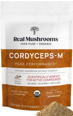 Real Mushrooms Cordyceps powder front label shows pure mushroom extract for everyday wellness