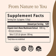 USDA Organic seal on Real Mushrooms Lions Mane container