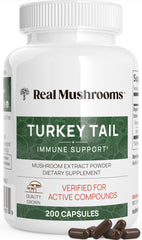 Real Mushrooms Turkey Tail capsules bottle front for daily wellness support