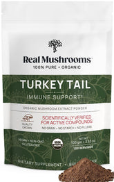 Real Mushrooms Turkey Tail powder bottle ready for daily wellness use