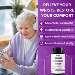 Real Science Nutrition Carpal Miracle capsules close-up showing natural support.
