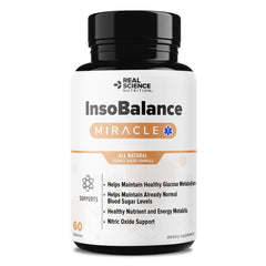 Real Science Nutrition InsoBalance Miracle bottle pour showing convenient daily use.