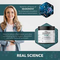 Real Science Nutrition Neuropathy Miracle tub packaging highlighting USA-made quality