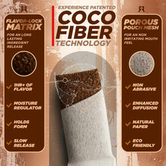 Rebel Cinnamon Mocha pouch open showing coconut fiber core for smooth release.