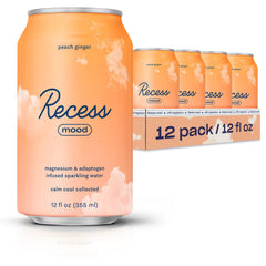 Recess Mood magnesium drink peach-ginger bottle showing refreshing flavor and calm moment