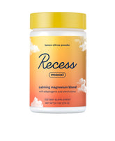 Recess Mood Powder tub with lemon citrus flavor, inviting a calming ritual.