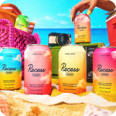 Recess Strawberry Rose flavor can close-up highlights real fruit ingredients