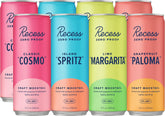 Recess Classic Cosmo bottle poured into a festive glass for alcohol-free social sipping