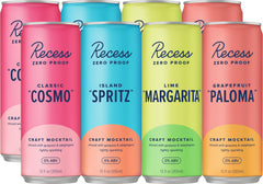 Recess Classic Cosmo bottle poured into a festive glass for alcohol-free social sipping