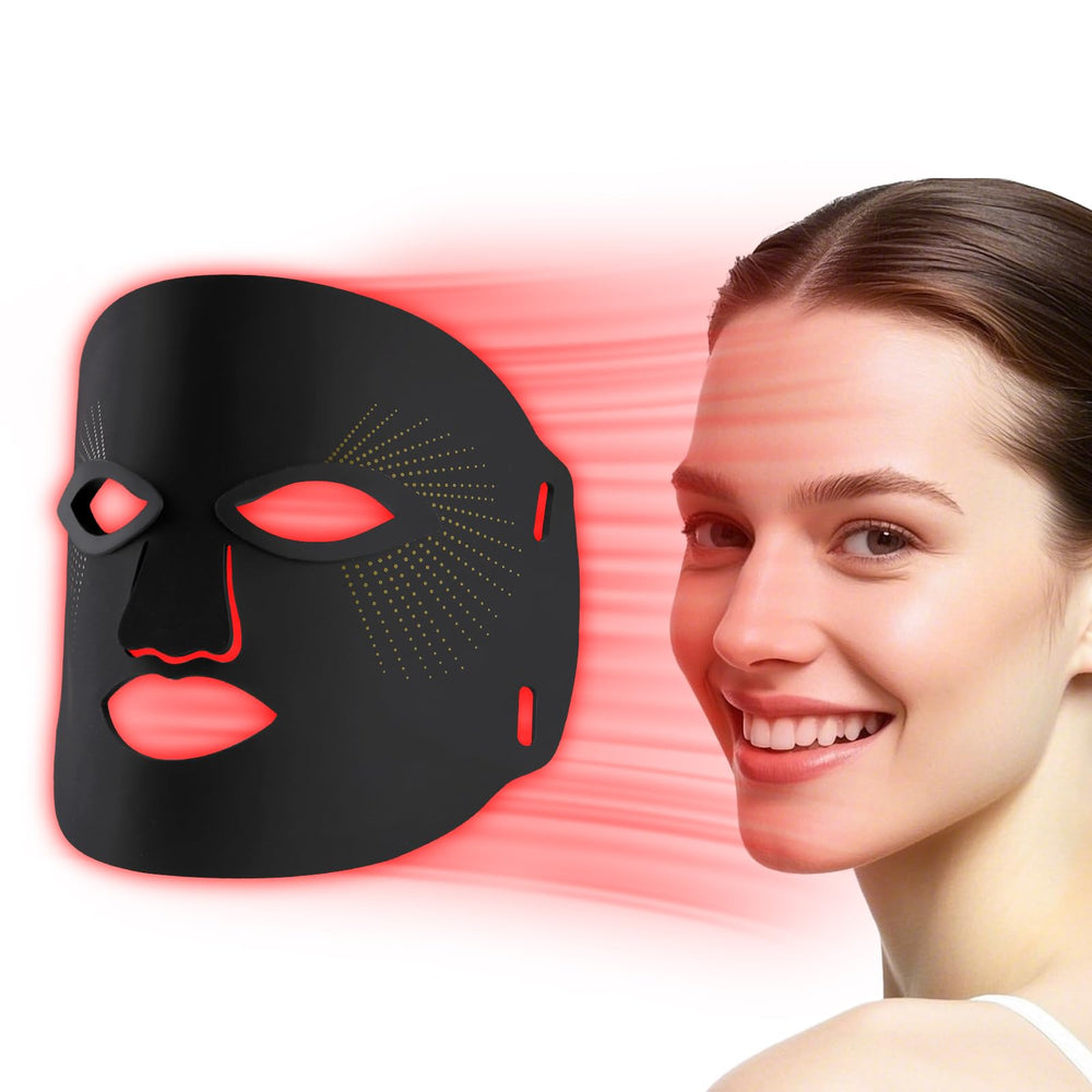 Red Mitochondria red-light mask on full face for at-home skincare convenience