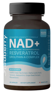 Redberry NAD+ bottle showcases sleek packaging for daily energy support.