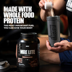 REDCON1 MRE Lite protein blend image features beef, salmon, chicken, egg ingredients.
