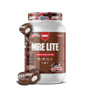 REDCON1 MRE Lite Hostess Cupcakes bottle shows high-protein, low-carb meal replacement.