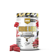 Redcon1 MRE Lite Red Velvet tub shows a high-protein, low-sugar meal replacement.