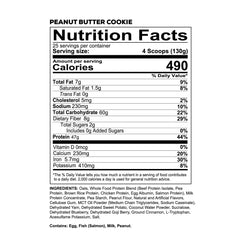 REDCON1 MRE Peanut Butter Cookie tub shows high-protein content