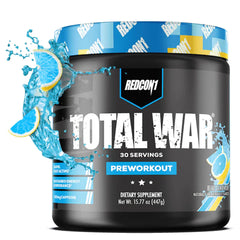 REDCON1 Total War blue lemonade tub boosts focus and endurance.