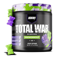 REDCON1 Total War Sour Gummy Bear canister boosts pre-workout energy and focus