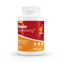 Redd Remedies Brain Awakening bottle with capsules for daily focus support.