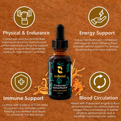 Redmint Cordyceps label close-up displaying the trusted herbal blend.