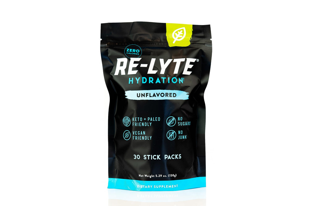 Redmond Re-Lyte unflavored stick-pack ready for quick hydration.