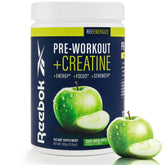 Reebok pre-workout bottle with Sour Green Apple flavor for focused energy