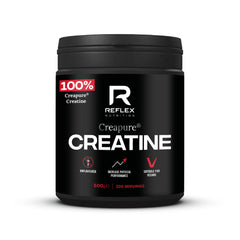 Reflex Creapure Creatine Powder bottle highlights premium creatine for enhanced training stamina
