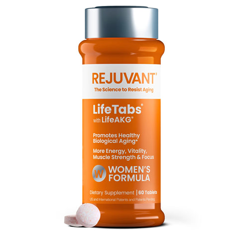 Rejuvant Women's AKG Longevity bottle for daily cellular support.