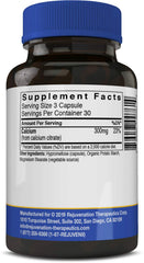 Rejuvenation Therapeutics Calcium Citrate bottle nutrition label highlights easy absorption and GMP standards